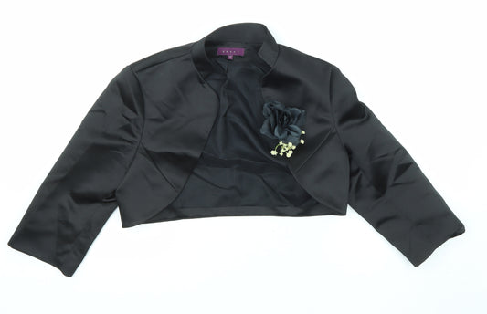 Debut Womens Black Jacket Blazer Size 12 - Flower Detail