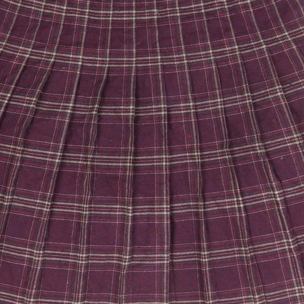 EWM Womens Purple Plaid Polyester Pleated Skirt Size 14 Zip