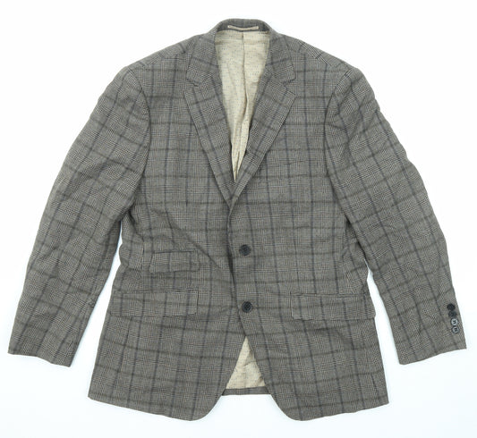 Skopes Mens Grey Plaid Wool Jacket Blazer Size 38 Regular