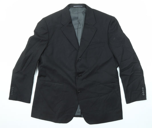 Moss Mens Black Striped Wool Jacket Suit Jacket Size 44 Regular