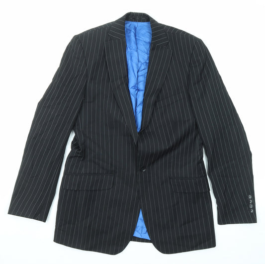 1860 Mens Black Striped Wool Jacket Suit Jacket Size 38 Regular