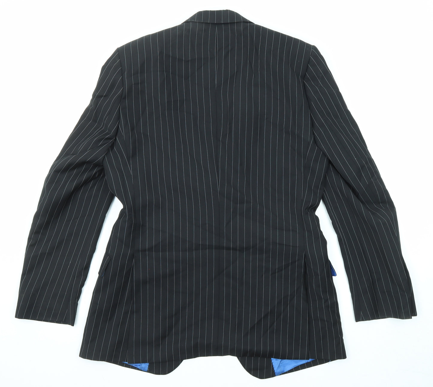 1860 Mens Black Striped Wool Jacket Suit Jacket Size 38 Regular