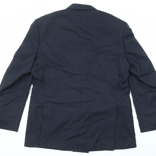 Hammersley Mens Blue Striped Polyester Jacket Suit Jacket Size 46 Regular