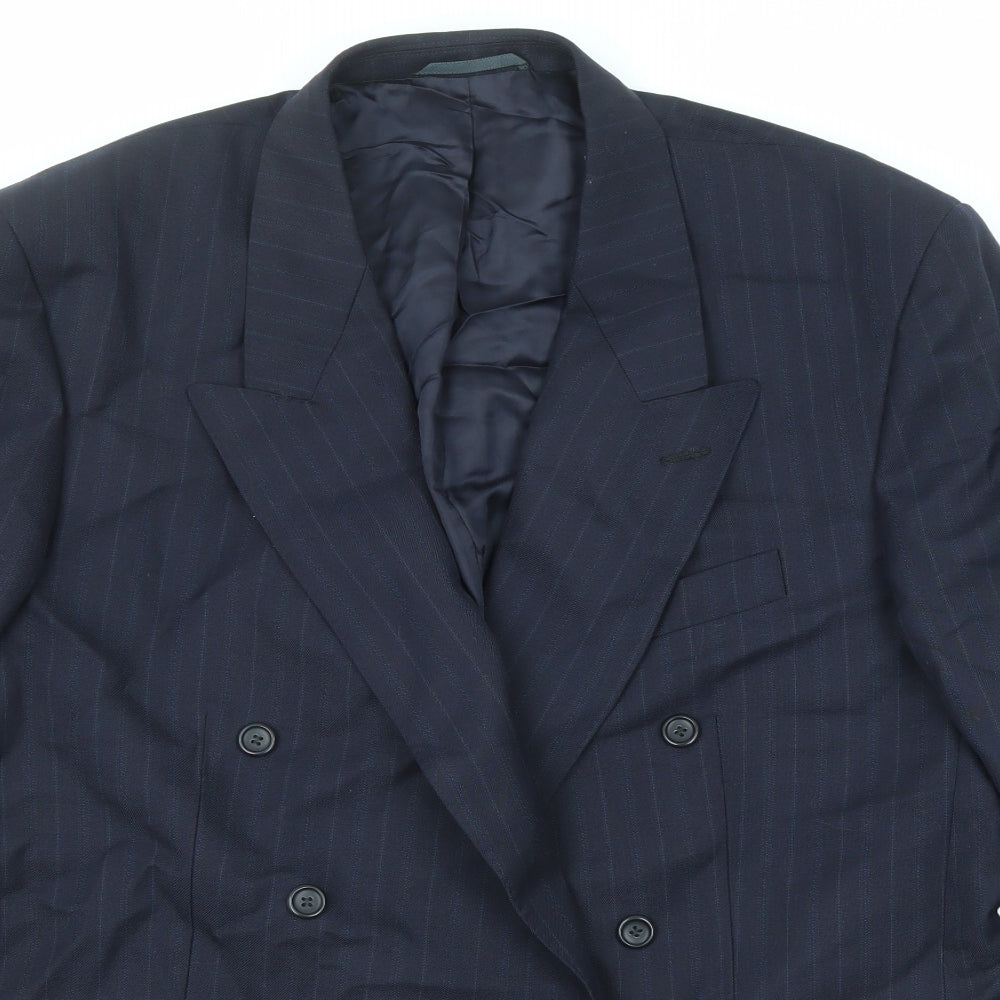 Hammersley Mens Blue Striped Polyester Jacket Suit Jacket Size 46 Regular
