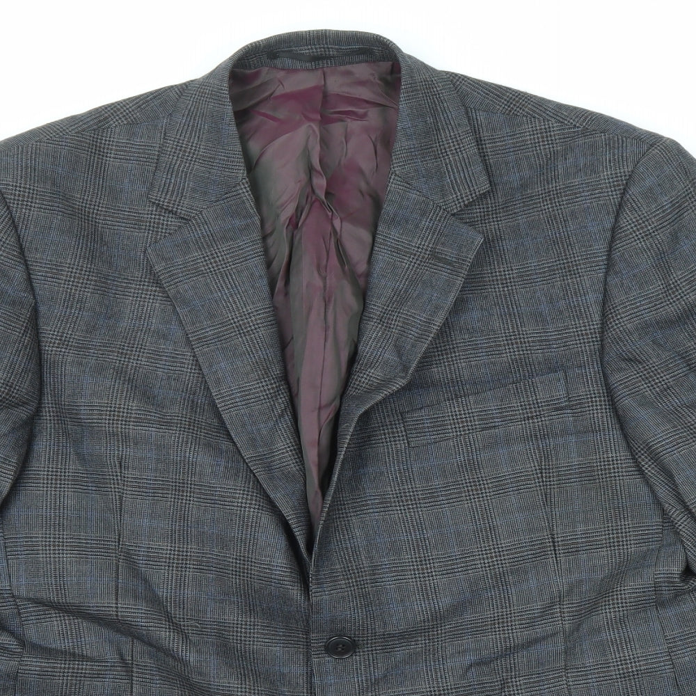 John Lewis Mens Grey Plaid Wool Jacket Suit Jacket Size 42 Regular