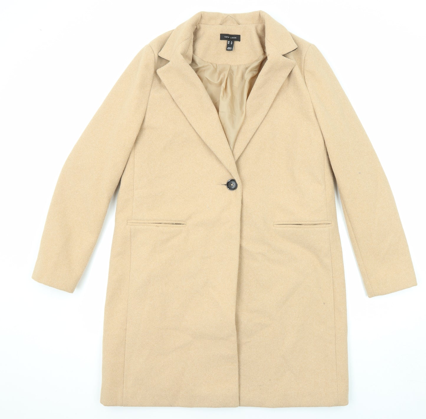 New Look Womens Beige Overcoat Coat Size 14 Button