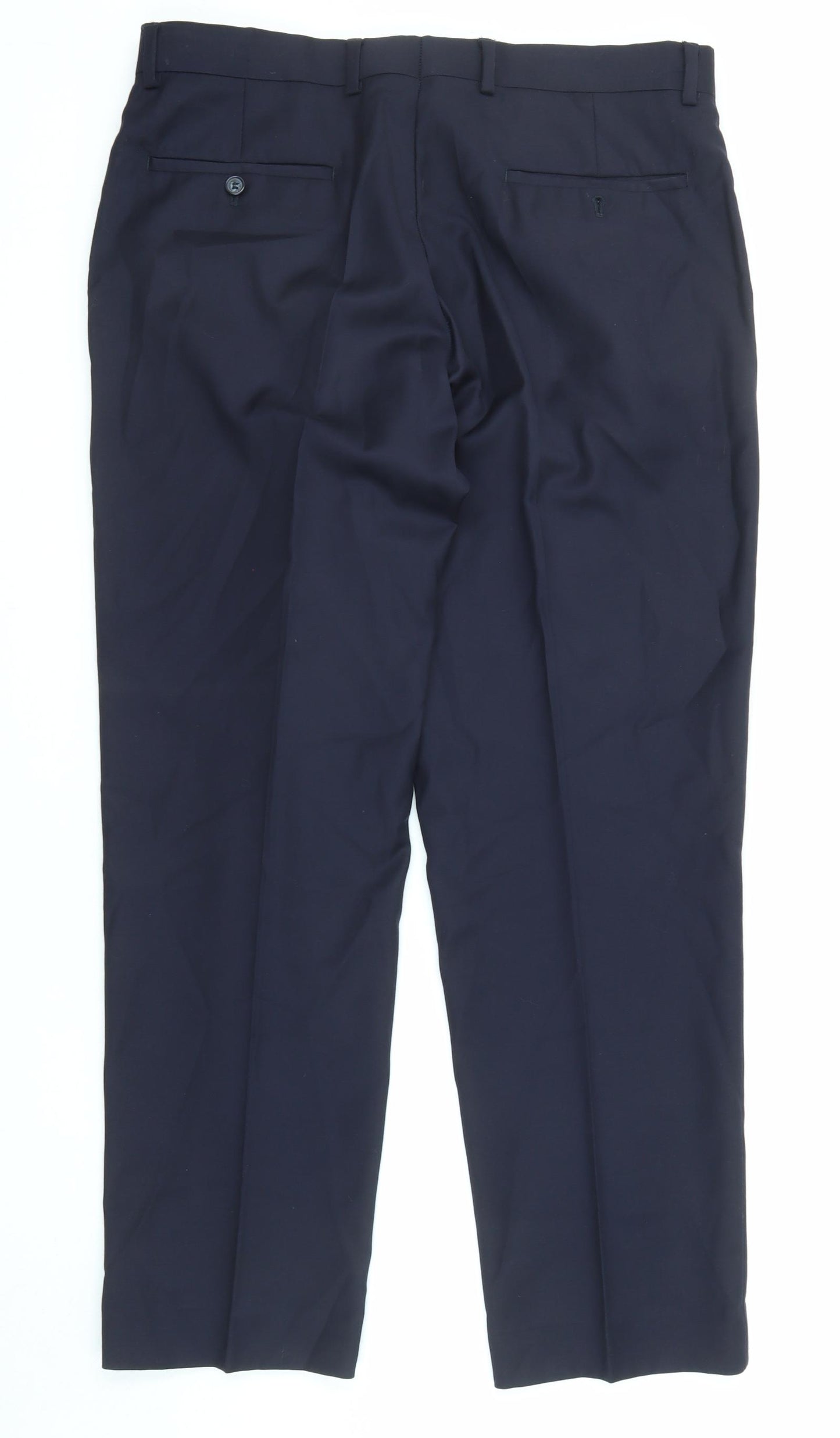 Samuel Windsor Mens Blue Wool Trousers Size 34 in L29 in Regular Zip