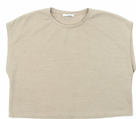 Zara Womens Beige Cotton Basic T-Shirt Size S Crew Neck