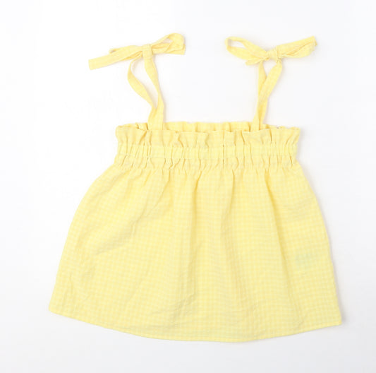 H&M Womens Yellow Check Polyester Camisole Tank Size XS Square Neck - Tie Shoulder Detail