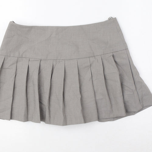 Zara Womens Grey Polyester Pleated Skirt Size S Regular Zip