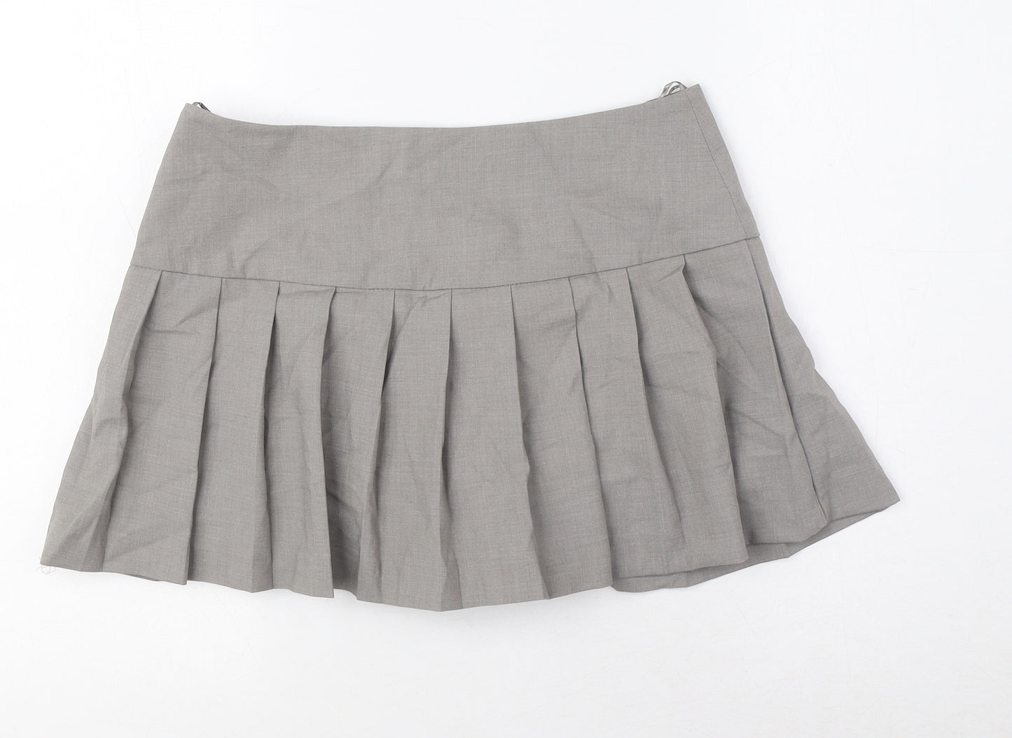Zara Womens Grey Polyester Pleated Skirt Size S Regular Zip