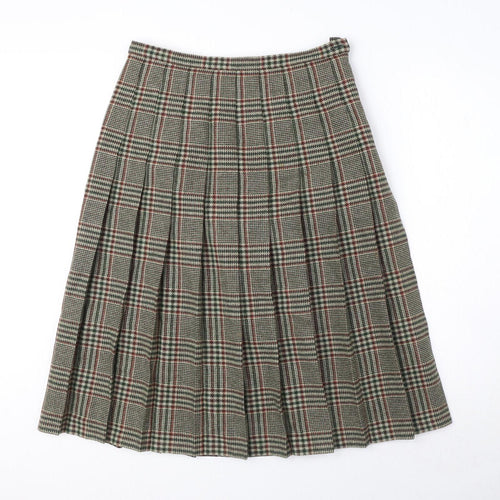 Eastex Womens Green Plaid Wool Pleated Skirt Size 14 Zip