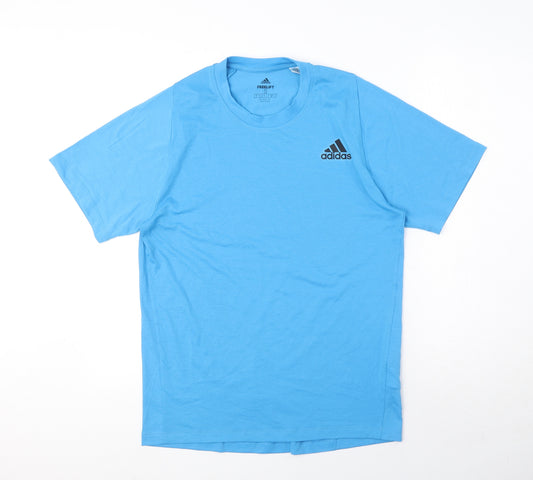 adidas Mens Blue Polyester T-Shirt Size S Round Neck