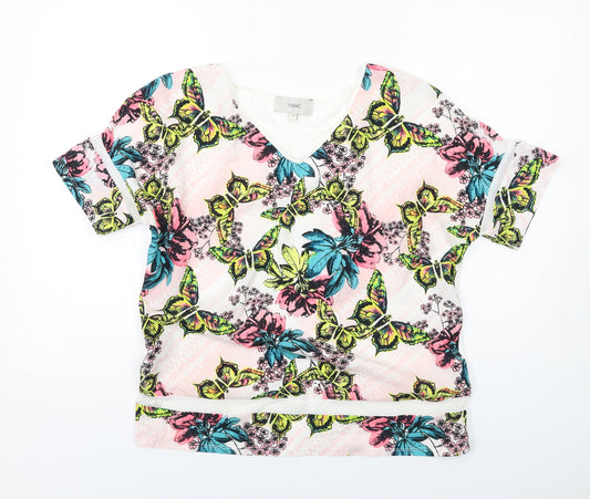 NEXT Womens Multicoloured Floral Polyester Basic Blouse Size 14 V-Neck - Butterfly Pattern