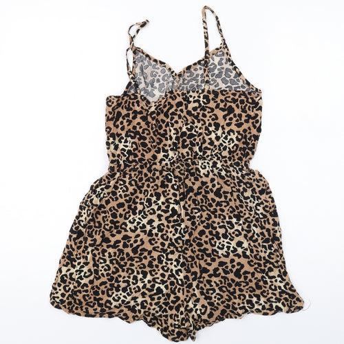 New Look Womens Brown Animal Print Viscose Playsuit One-Piece Size 12 Pullover - Leopard Print