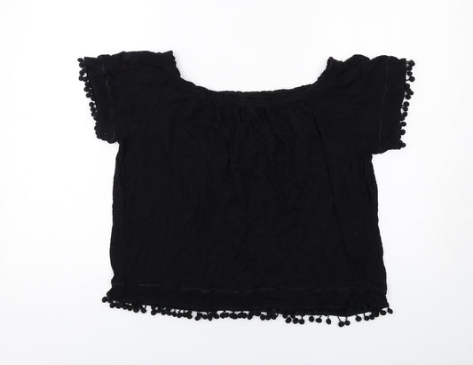 H&M Womens Black Viscose Basic T-Shirt Size L Round Neck