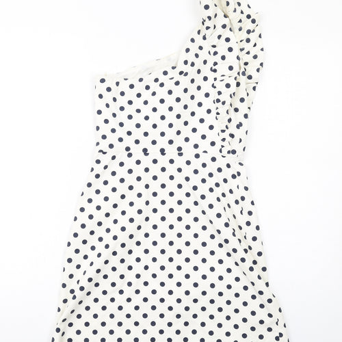Zara Womens White Polka Dot Cotton Shift Size S One Shoulder Zip