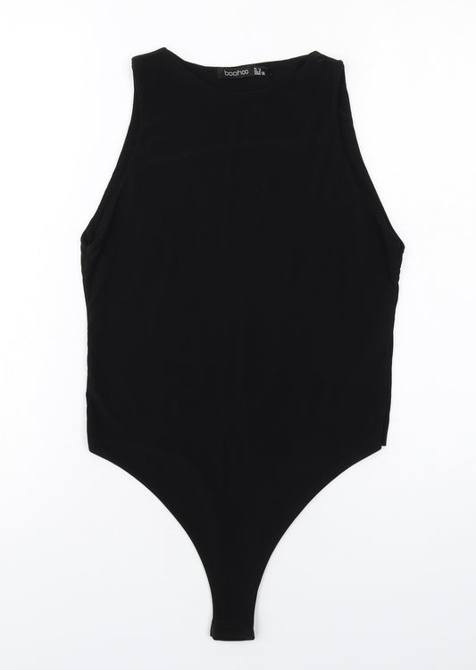 Boohoo Womens Black Polyester Bodysuit One-Piece Size 12 Snap