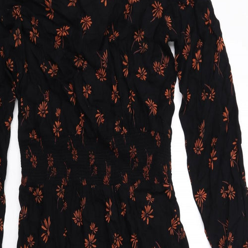 NEXT Womens Black Floral Viscose A-Line Size 8 Round Neck Pullover