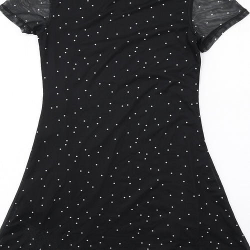 H&M Womens Black Polka Dot Polyester A-Line Size S Round Neck Pullover