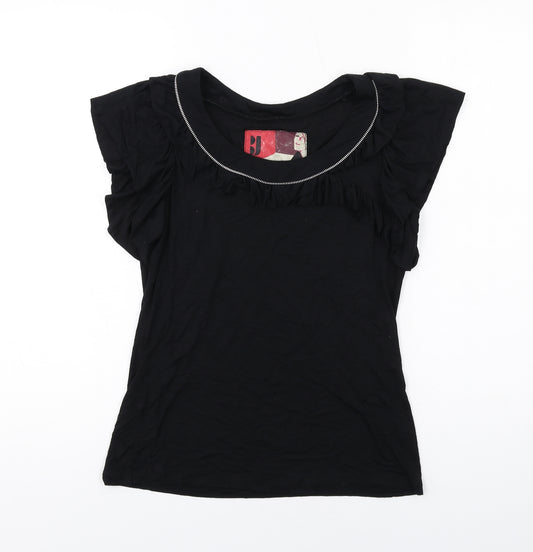 Betty Jackson Womens Black Viscose Basic T-Shirt Size 8 Round Neck
