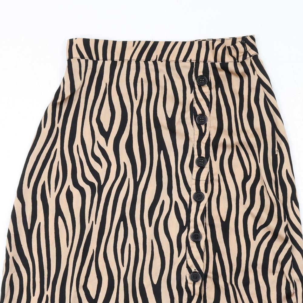 Nasty Gal Womens Black Animal Print Polyester A-Line Skirt Size 10 Zip - Tiger pattern