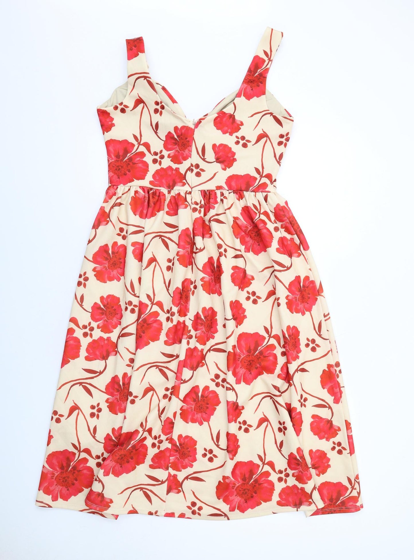 ASOS Womens Ivory Floral Polyester Tank Dress Size 14 V-Neck Zip