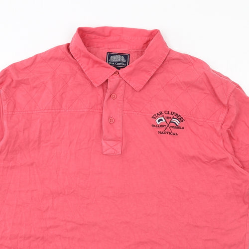 Star Clippers Mens Pink Cotton Polo Size L Collared Button