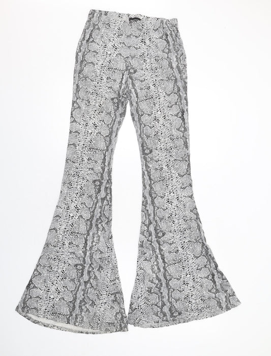 PRETTYLITTLETHING Womens Grey Animal Print Viscose Trousers Size 10 L32 in Regular - Snake Print
