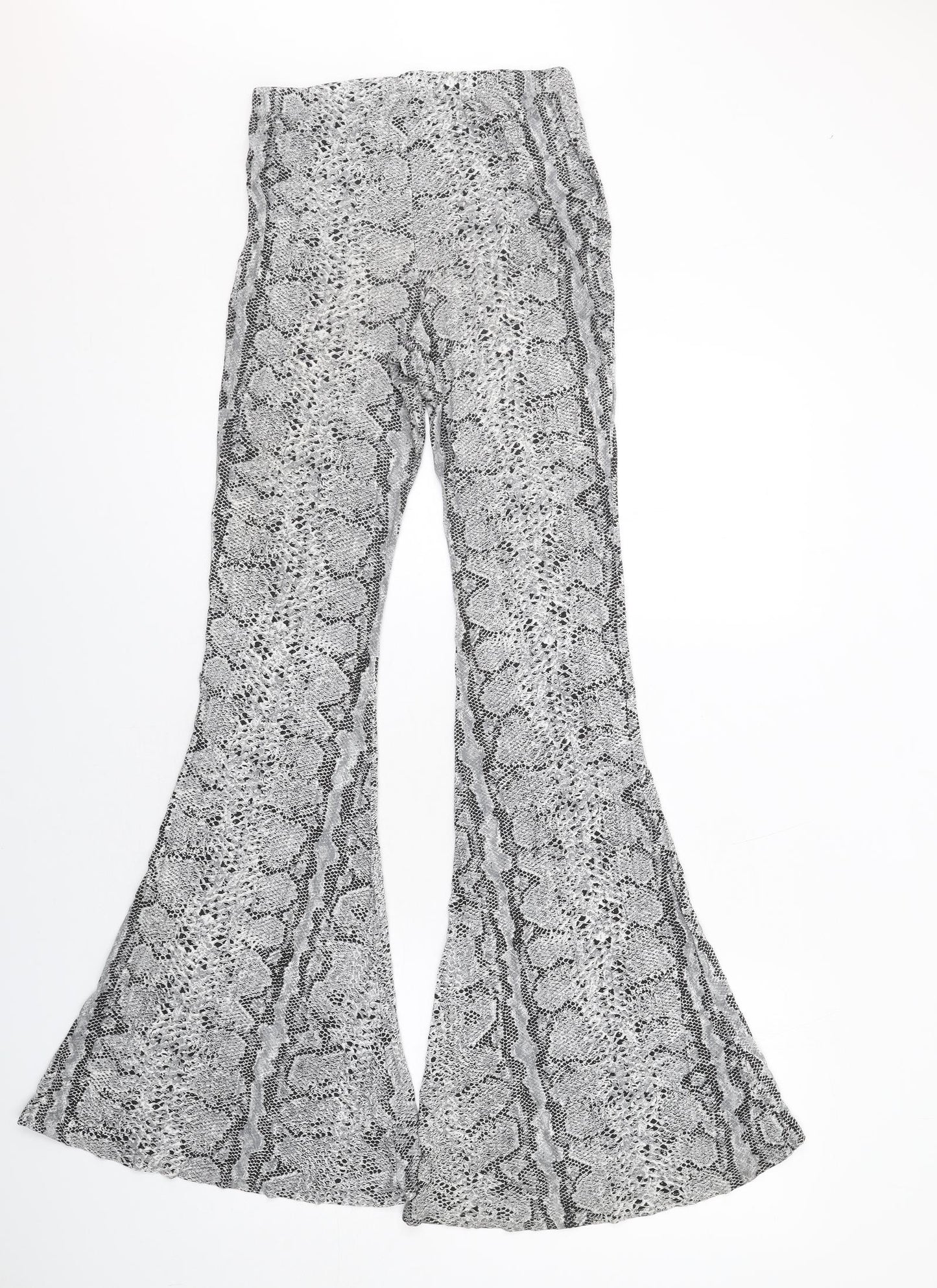 PRETTYLITTLETHING Womens Grey Animal Print Viscose Trousers Size 10 L32 in Regular - Snake Print