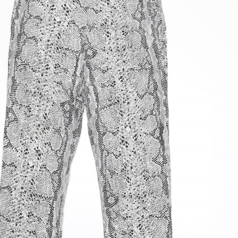 PRETTYLITTLETHING Womens Grey Animal Print Viscose Trousers Size 10 L32 in Regular - Snake Print