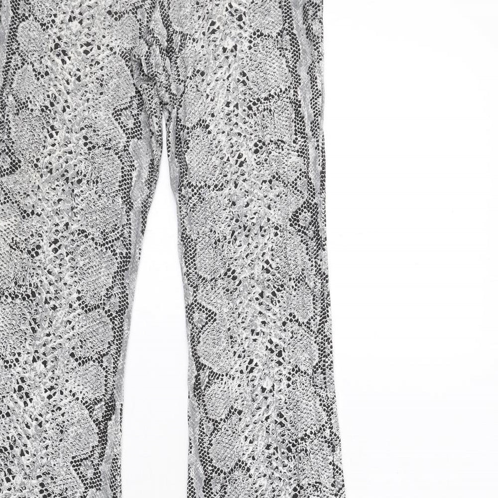 PRETTYLITTLETHING Womens Grey Animal Print Viscose Trousers Size 10 L32 in Regular - Snake Print