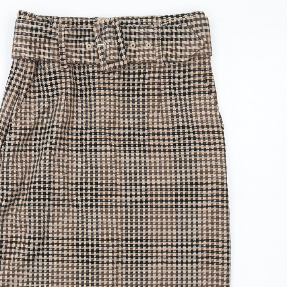Marks and Spencer Womens Brown Plaid Polyester Straight & Pencil Skirt Size 10 Zip - Belt included