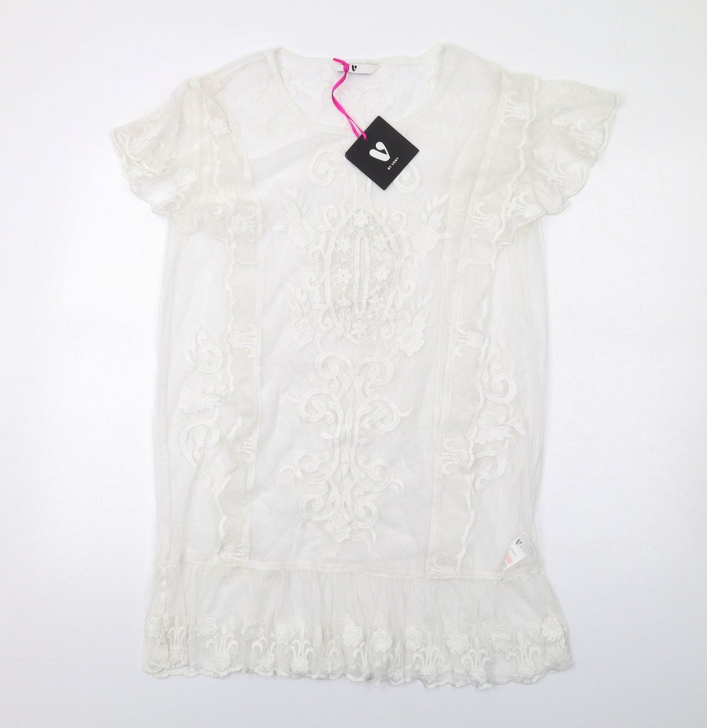 Very Womens White Polyester T-Shirt Dress Size 10 Round Neck Pullover