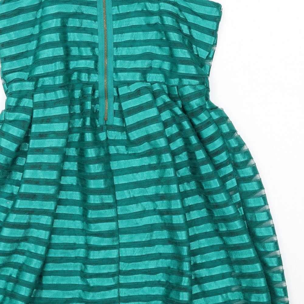H&M Womens Green Striped Polyester Mini Size M Square Neck Zip