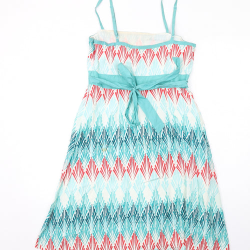 Monsoon Womens Multicoloured Geometric Cotton Slip Dress Size 12 Square Neck Zip