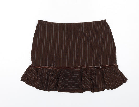 Perseption Concept Womens Brown Striped Nylon Trumpet Skirt Size L