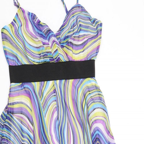 Izabel Womens Multicoloured Geometric Polyester Slip Dress Size S V-Neck Zip
