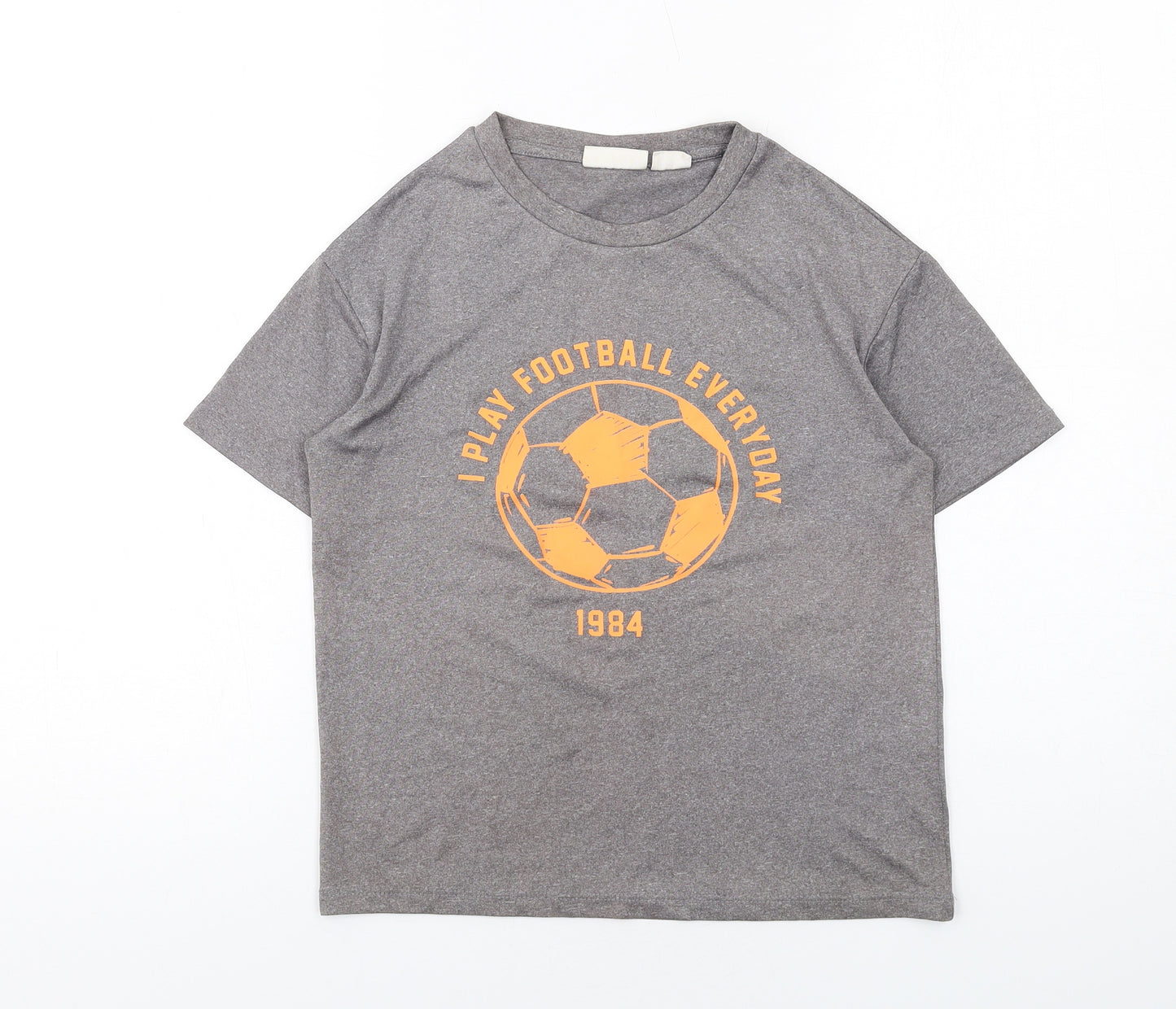 Mango Boys Grey Polyester Basic T-Shirt Size 8-9 Years Round Neck Pullover - I Play Football Everyday