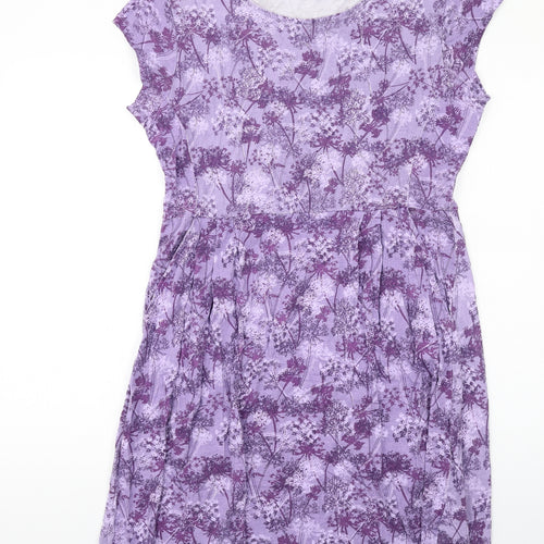 Mountain Warehouse Womens Purple Floral Cotton T-Shirt Dress Size 16 Round Neck Pullover