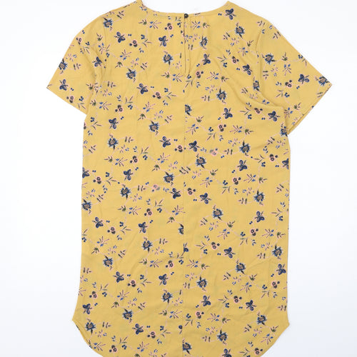 Boohoo Womens Yellow Floral Polyester A-Line Size 10 Crew Neck Button