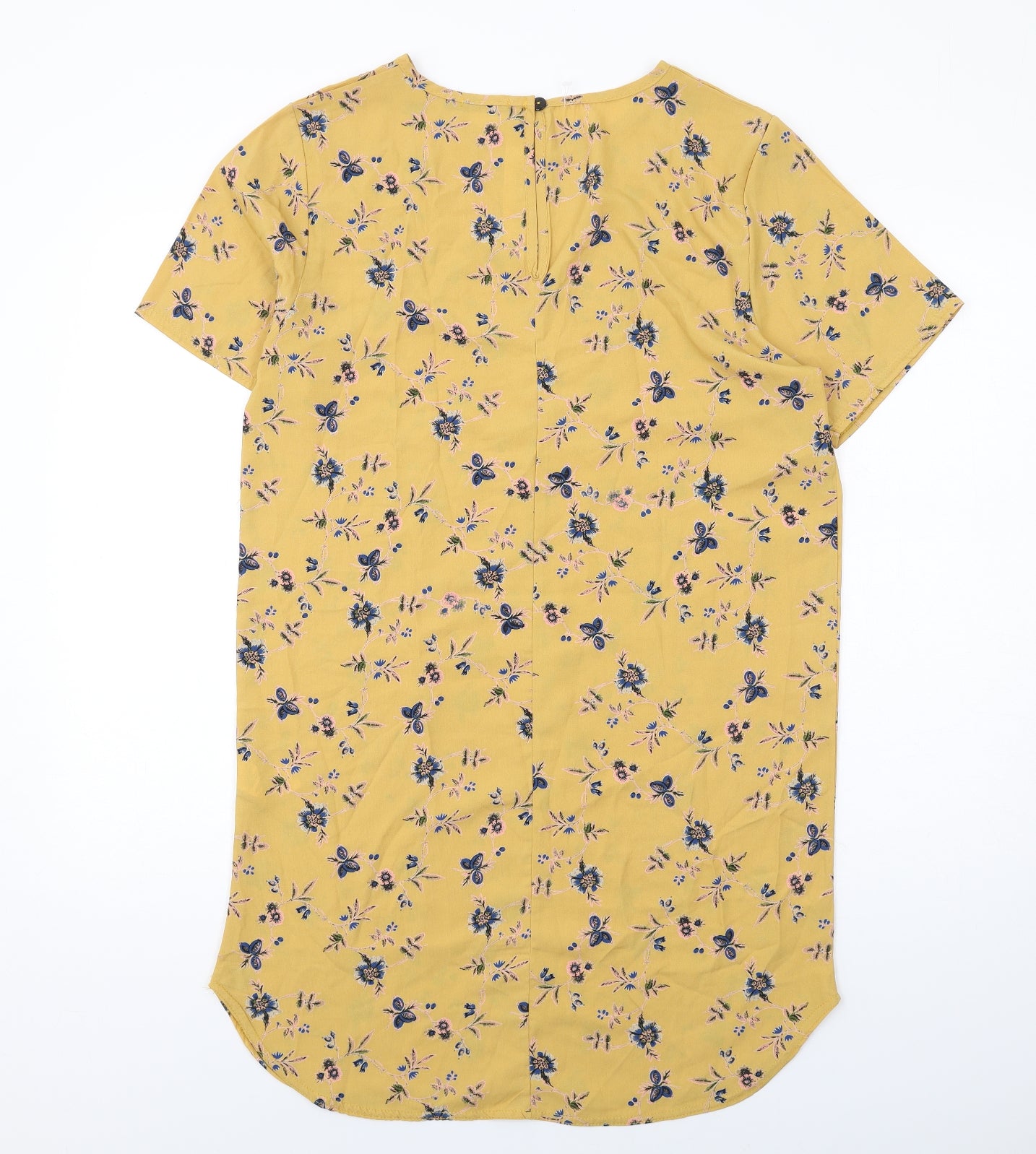 Boohoo Womens Yellow Floral Polyester A-Line Size 10 Crew Neck Button