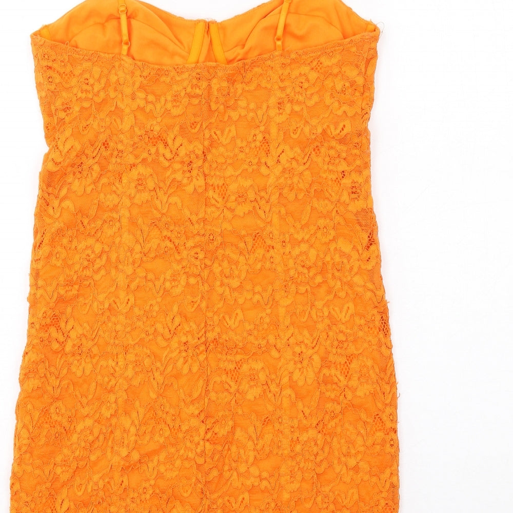 Zara Womens Orange Floral Polyester Bodycon Size L Sweetheart Zip