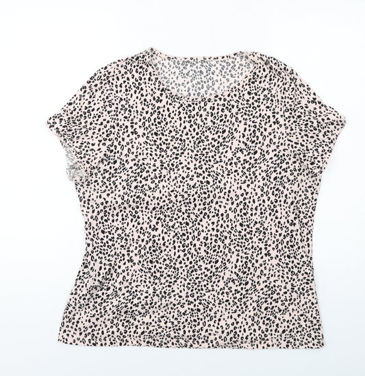 Dorothy Perkins Womens Pink Animal Print Cotton Basic T-Shirt Size 18 Round Neck