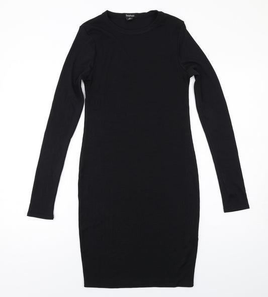 Boohoo Womens Black Polyester Bodycon Size 10 Round Neck Pullover