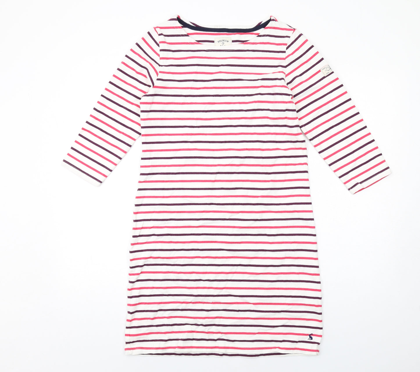 Joules Womens White Striped Cotton A-Line Size 12 Boat Neck Pullover