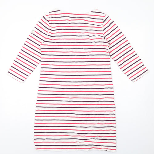 Joules Womens White Striped Cotton A-Line Size 12 Boat Neck Pullover