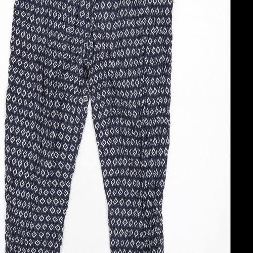 H&M Womens Blue Geometric Viscose Trousers Size S L28 in Regular