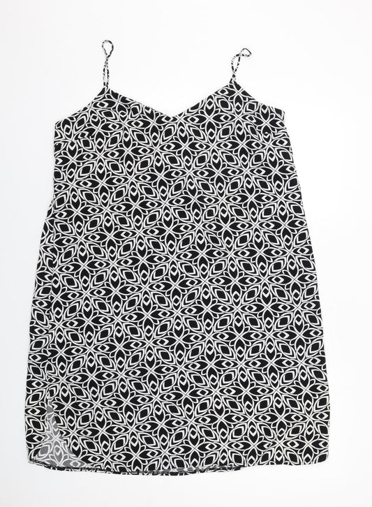NEXT Womens Black Geometric Polyester Slip Dress Size 18 V-Neck Pullover