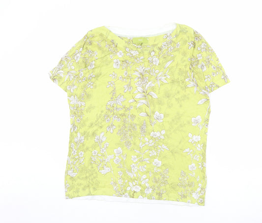 NEXT Womens Green Floral Cotton Basic T-Shirt Size 18 Round Neck